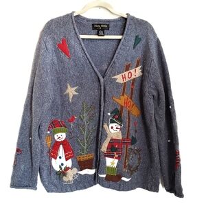 Theme Works By Kikit Sweater Womens L Large Button Up Christmas